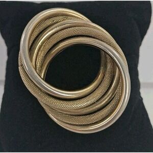 Vintage Marvella Swirl Circle Brooch Pin Gold Tone Mesh Modernist MCM Art Deco